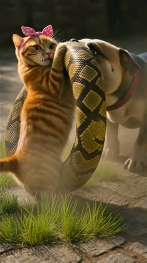 Heroic Pup vs Giant Python: Cat’s Dramatic Escape! 🐱🐶🐍