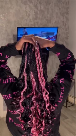 Black and pink, large, knotless braids #braids