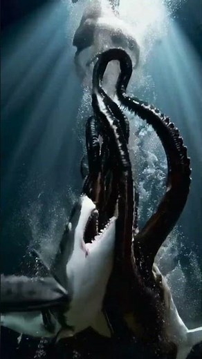 Epic Underwater Battle: Great White Shark vs. Giant Squid