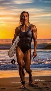 Beautiful muscular woman surfer on the beach part 2 #shorts