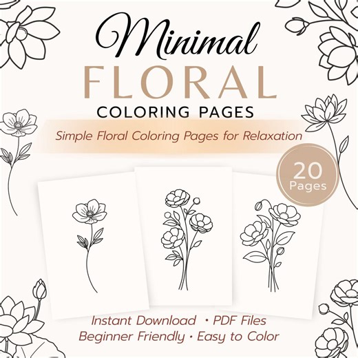 Minimal Floral Coloring Pages, Printable Coloring Book - Etsy