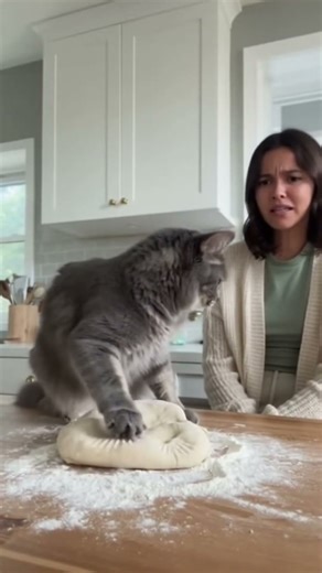 Cat Tries to Bake, Ends Up Slapping Owner 😹 #shorts