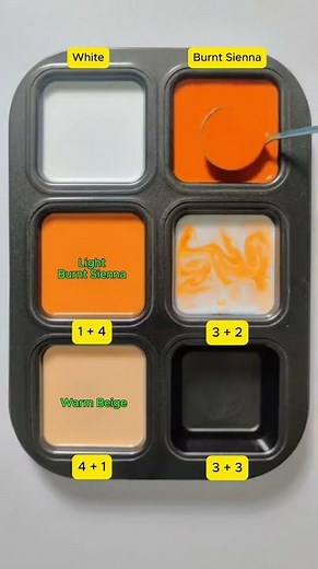 Create 4 colors from 2 colors: White + Burnt Sienna #asmr #mix #colors #mixing #acrylicpainting