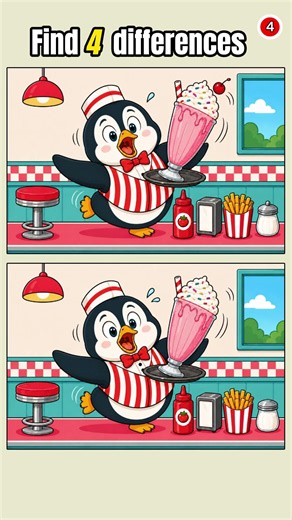 Find 4 Differences - Penguin Diner