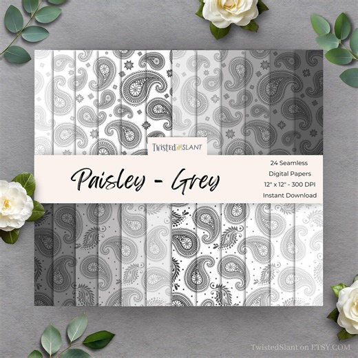 Paisley Seamless Patterns Digital: Paisley Papers (instant Download) - Bandana Pattern | Seamless Papers | Boteh | Grey | PAIS01 - Etsy