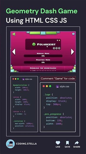 Geometry Dash Game using HTML CSS JS 🤯🔥 #css #coding