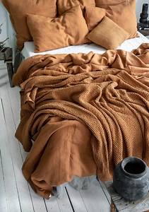 Waffle Blanket in Cinnamon - Soft Rust Waffle Throw Blanket - Orange Queen Bed Cover - King Baked Earth Bedspread - Large Waffle Bed Cover - Etsy