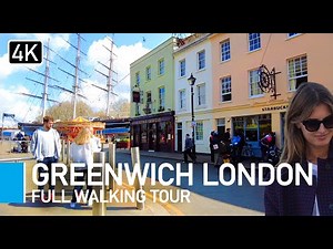 [4K] Greenwich London Walking Tour Cutty Sark, Market, Town Centre (cc guided tour)