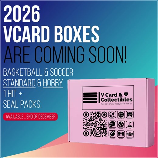 - 2026 VCARD Box - Tentative date. End of December 2025 Tentative price. Standard MYR 299, Hobby MYR 599. More details to follow. Thank you for your attention to this matter! #topps, #panini, #leaf, #vcard | V Card Collectibles