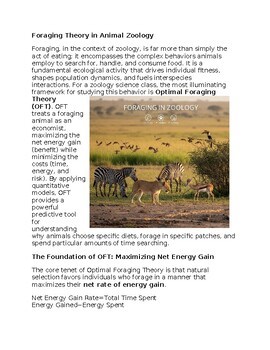 Foraging in Zoology Sub-Plan Classwork Homework