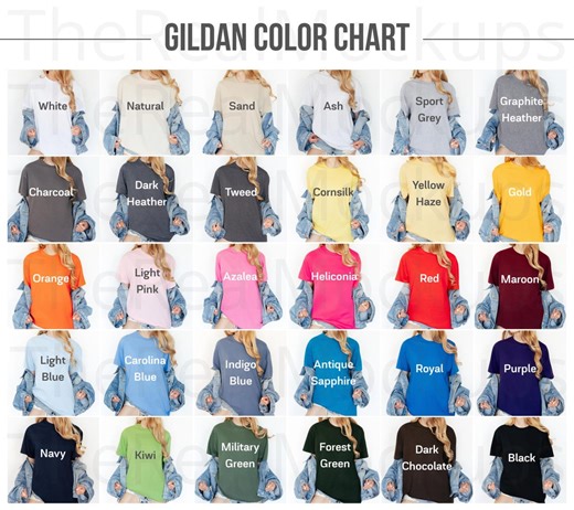 Gildan Color Chart: Photo & Video Guide of 30 Real Gildan T-shirts on Model - Etsy