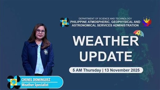State weather bureau PAGASA gives a weather update as of 5 AM today, November 13, 2025. COURTESY: DOST-PAGASA | GMA News