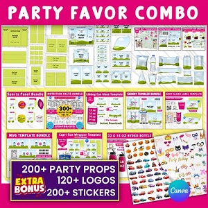 Party Favor Combo Pack, Template Bundle, Party Favor Templates, Mug Wrap, Party Favors, Gable Box, Chip Bag, Capri Sun, Party Favor Mockups - Etsy