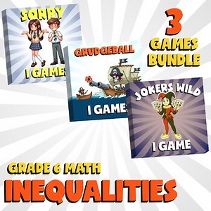 3 No Prep Math Games Bundle C - Inequalities - Grade 6 Review Activity