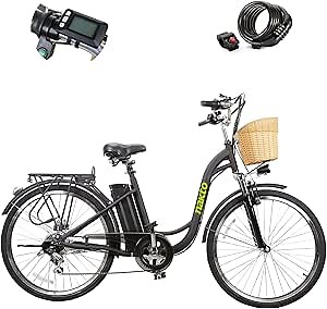 NAKTO 350W e Bikes for Adults Electric Bike 26'' Electric Bicycle,25MPH Adults Commuter Ebike with Removable 36V10.4Ah Battery, Professional 6 Speed Gears Electric Bicycle for Adults with LCD Display