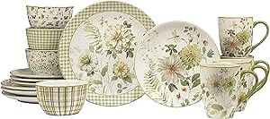 Certified International Green Fields 16 Piece Dinnerware Set, Service for 4, Multicolor