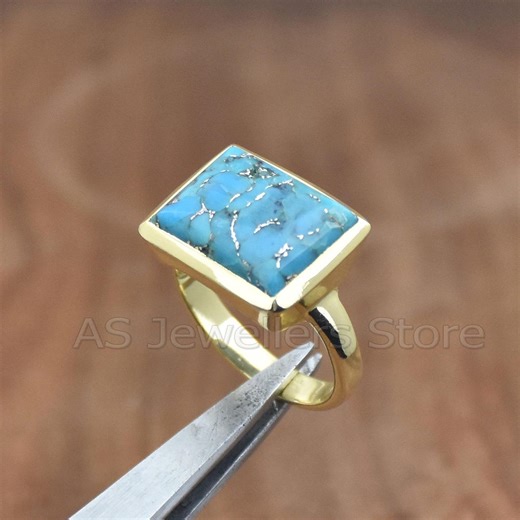 Handmade Blue Copper Turquoise Gold Vermeil Ring, 925 Sterling Silver Jewellery - Etsy