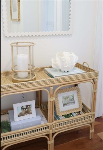 My sister and I both have and love this rattan console table that can double as a bar cart 🤍🥂 #tiktokshop #homestyling #lookforless #rattan #consoletable