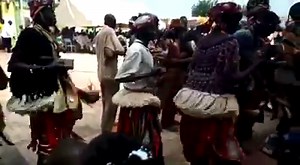 Music of the the Mossi peopleof Burkina Faso. Centrally located around the capital Ouagadougou the Mossi account for 40% of the population. Here the men dance Warba - a long time ago, the warba dance was reserved for a ritual of the same name which occurred only for enthronements and funerals. The bendre, a calabash drum covered with a sheep skin and struck with the hands, is traditionally used to play the lead. this drum has associations with the court of the naba, or mossi chief. and for annou