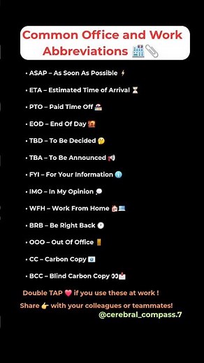 Common Office and Work Abbreviations 🏬| Abbreviations| #office #abbreviation #english #wfh #shorts