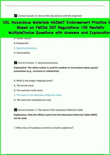 CDL Hazardous Materials HAZMAT Endorsement Practice Exam Based on FMCSA DOT Regulations 100 Realis