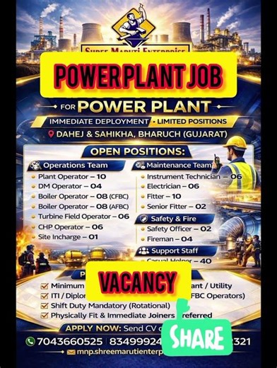 FREE POWER PLANT #job #vacancy #fresher