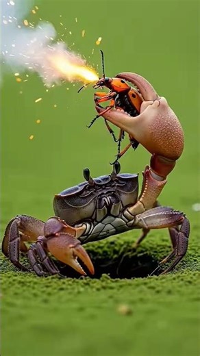 Bombardier Beetle's Fearsome Defense Against Giant Crabs #bombardier #crabs #insects
