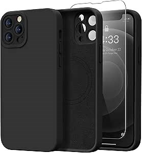 Magnetic for iPhone 13 Pro Case with Screen Protector - Compatible with MagSafe - Upgraded Camera Protection - Silicone Shockproof Protective Phone Case 6.1" for Men Women Girls - Black
