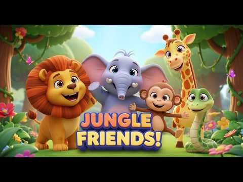Jungle Friends Together 🦁🐘 | Cute Animal Poem for Kids | Fun Jungle Cartoon Song