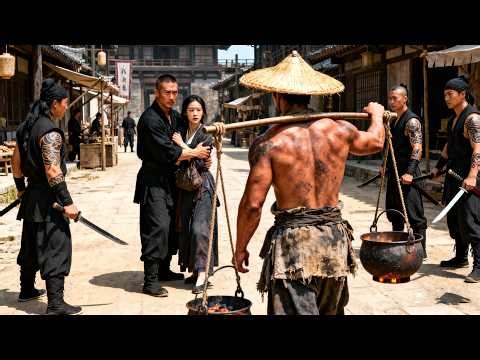 Street thugs pick the wrong target—a pot-mending vendor is a kung fu master, sweeping the scene!