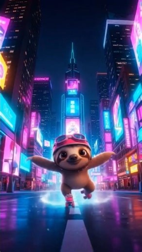 Cute Sloth Roller Skating in Neon City 🌃 | Adorable 3D Animation Short | Funny Animal Shorts