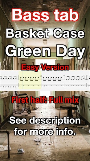 Basket Case / Green Day【BASS TAB / Easy Version】With Bass & Drum Audio