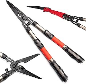 Roamwild Multi-Cutter | 3 Garden Tools in 1 | Hedge Shears, Bypass Loppers & Long Reach Pruning Saw | Features Extendable Telescopic Handles