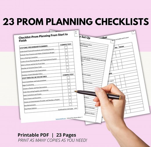 Printable Prom Planning Checklists: High School Event Planner (PDF) - Etsy