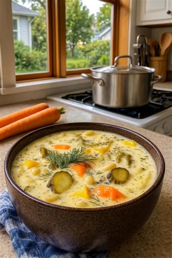 Creamy Dill Pickle Soup (Zupa Ogórkowa) Tangy, creamy, and ultra-comforting — this Polish-inspired soup from deesviral is packed with flavor and perfect with crusty bread! Ingredients: • 2 tbsp butter • 1 small onion, finely chopped • 2 garlic cloves, minced • 3–4 medium potatoes, diced • 2 carrots, chopped • 2 celery stalks, sliced • 4 cups vegetable or chicken broth #fblifestyle | Mohamed Sadik