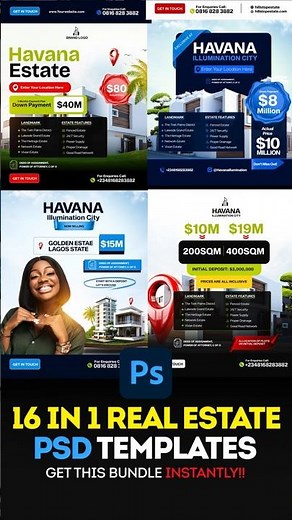16 In 1 Complete Real Estate Social Media Flyer Templates | Editable Real Estate Posters