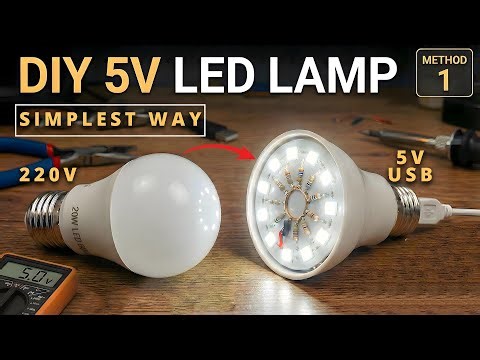 DIY 5V LED Lamp from a Burnt 220V Bulb | Method 1 (Carbon Resistors)