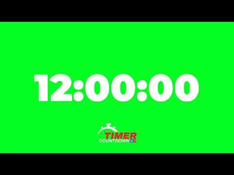 12 Hour Green Screen Timer | White Text Countdown with Alarm
