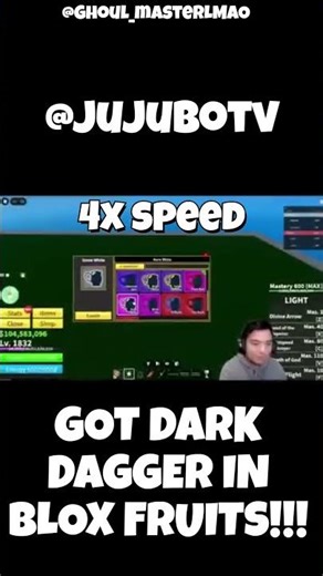 JUJUBOTV GOT DARK DAGGER IN BLOX FRUITS!!! #roblox #jujubotv #dark #daggerr #bloxfruits