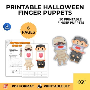 Halloween Finger Puppets Printable PDF | Kids Halloween Craft Activity | PDF