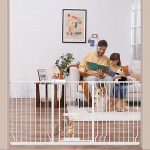 Fairy Baby Triple Lock Baby Gate with Clear Acrylic Panel - Adjustable 57-64" Wide Pressure Mount for Stairs Doorways