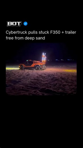 Robotics and Automations on Instagram: "🚙 When electric torque meets real work A Cybertruck was seen pulling a stuck Ford F350 with a trailer out of deep sand, showing what instant electric torque can do in conditions where traction matters most. What looked like a recovery job turned into a performance statement. Deep sand is one of the hardest surfaces for heavy vehicles. Continuous wheel slip, weight, and resistance expose drivetrain limits fast, making recoveries like this a clear test of c