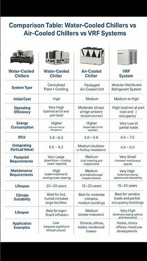 Comparison Table - Water Cooled Chillers vs Air Cooled Chillers vs VRF System #waterchiller