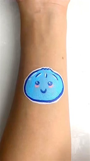 Drawing Cute Blue Dumpling Character on Skin ✨ #BodyArt #CuteDrawing #PaintingTutorial #artshorts