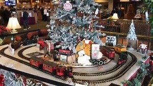Visit our Christmas train display in the lobby. | Shady Maple Smorgasbord
