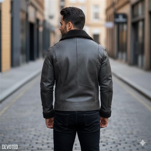 Men's Vintage Grey Leather Biker Jacket | Shearling Collar Winter Coat - Etsy