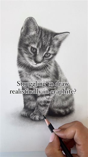 Do you struggle to create depth to your graphite drawings? This was something I used to struggle a lot - I was always too focused on trying to achieve realism and detail but I always found my work to look super flat and lacking dimensions. In time I developed various techniques and switched up materials which allowed me to create soft looking textures but still elements of important details around the key areas such as the eyes. This adorable kitten is the subject of my latest graphite mastercla