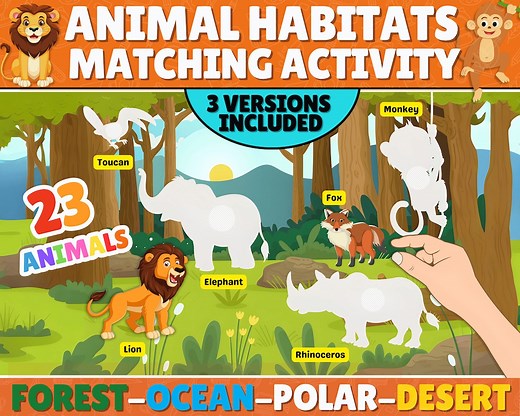 Animal Habitats Matching Activity | Animals and Their Habitats Matching | Animals Sorting Worksheets | Homeschool | Instant Download - Etsy