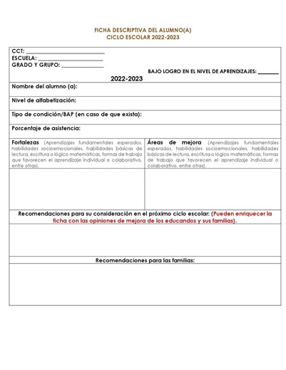 CREA / 📝📚 Ficha Descriptiva de Alumno #docentes #materialeducativo #clases