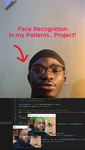 Dr. Shem 360 on Instagram: "Ever wondered how your phone recognizes your face? In this demo, I trained a face recognition model using OpenCV’s LBPH algorithm with images of five Nigerian musicians — Davido, Asake, Ayra Starr, Flavour, and Omah Lay. Here’s why it matters 1️⃣ Facial Biometrics: The same tech can identify patients in healthcare systems. 2️⃣ Security & Access: Used in hospitals for staff verification. 3️⃣ AI Education: Shows how deep learning can be applied even without complex neur